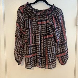 Floral Patterned Black and Red Patterned Women's Top